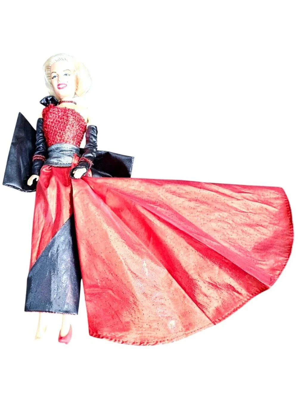 Hollywood-Inspired Marilyn Monroe Fashion Doll In Glamorous Red & Black Gown Wit